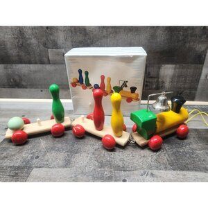 Vintage Koulvalias Wooden Pull Toy Train Made In Greece PLEASE READ